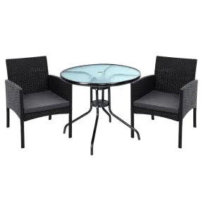 Gardeon 3PC Bistro Set Outdoor Furniture Rattan Table Chairs Cushion Patio Garden Ezra