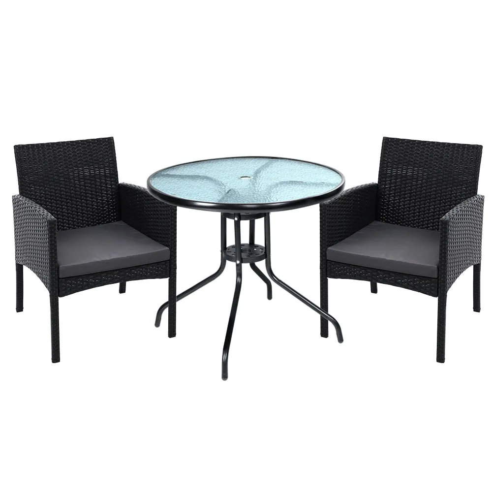 Gardeon 3PC Bistro Set Outdoor Furniture Rattan Table Chairs Cushion Patio Garden Ezra