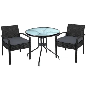 Gardeon 3PC Bistro Set Outdoor Furniture Rattan Table Chairs Cushion Patio Garden Felix