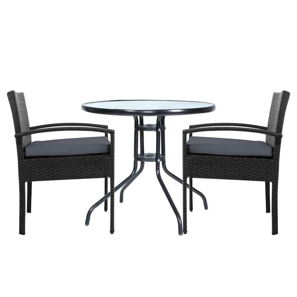 Gardeon 3PC Bistro Set Outdoor Furniture Rattan Table Chairs Cushion Patio Garden Felix