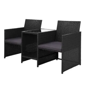 Gardeon Outdoor Setting Wicker Loveseat Birstro Set Patio Garden Furniture Black