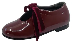 Gepetto's Girl's Burgundy Vino Patent Leather Velvet Laces Slip On U Shape Dress Shoes