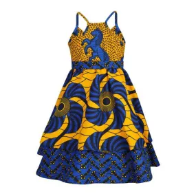 GIRLS BLUE AND YELLOW ANKARA DRESS