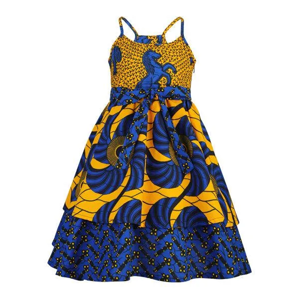 GIRLS BLUE AND YELLOW ANKARA DRESS