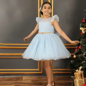 GIRLS BLUE FLORAL TULLE BALL DRESS