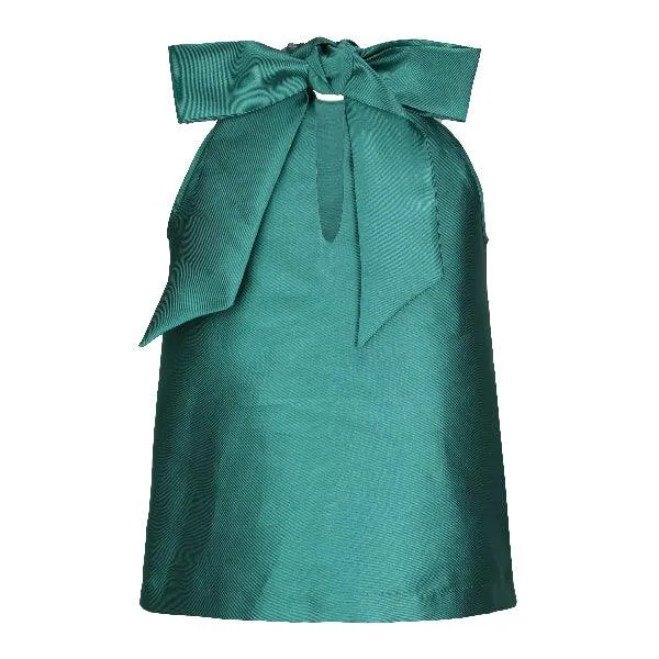 GIRLS GREEN SATIN AND DAMASK DRESS SET