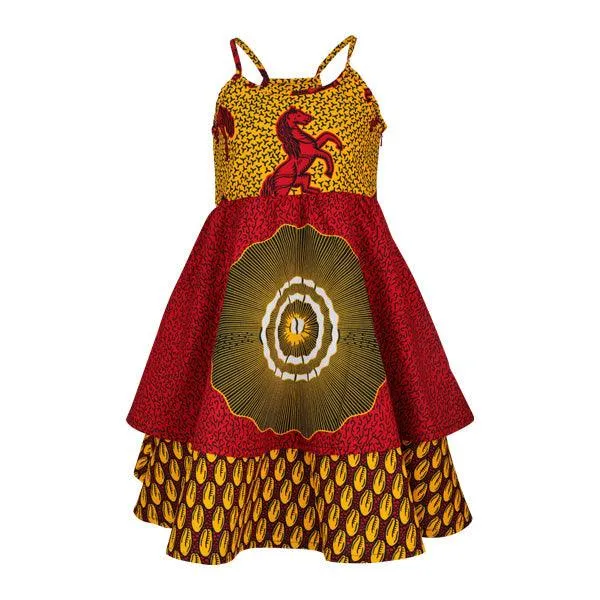 GIRLS MULTICOLOUR ANKARA STRAP DRESS
