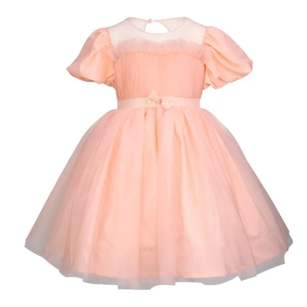 GIRLS PEACH TULLE BALL DRESS