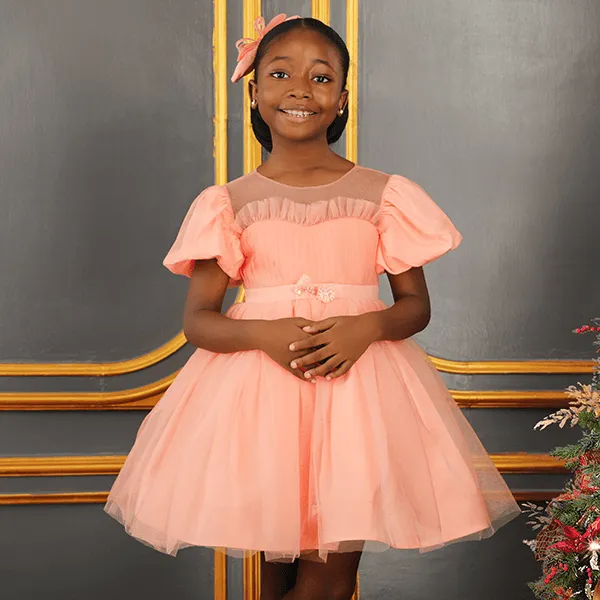 GIRLS PEACH TULLE BALL DRESS