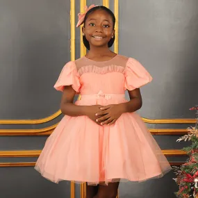 GIRLS PEACH TULLE BALL DRESS