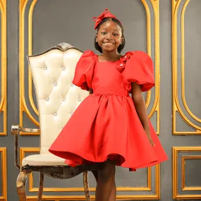 GIRLS RED SATIN BALL DRESS