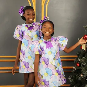 GIRLS SUNFLOWER A-LINE DRESS WITH PUFFED SLEEVES