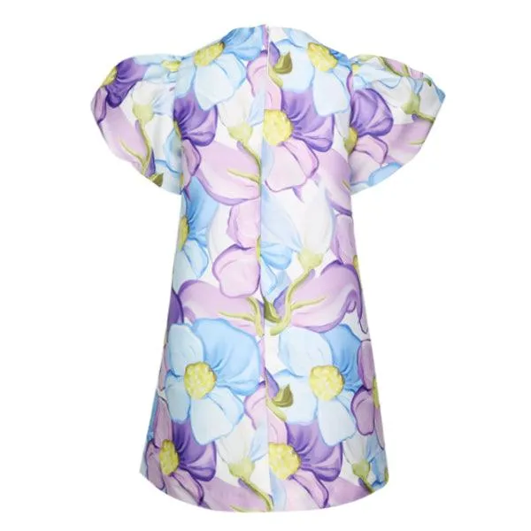 GIRLS SUNFLOWER A-LINE DRESS WITH PUFFED SLEEVES