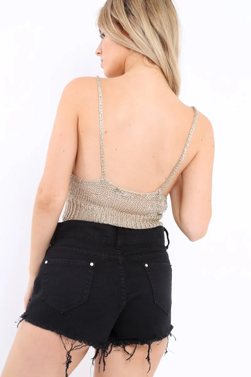 Gold Metallic Knit Crop Top - Kashi