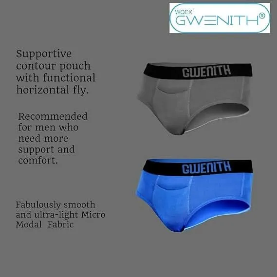 Gwenith Premium Contour Pouch Briefs with Horizontal Fly (Steel Grey, Large)
