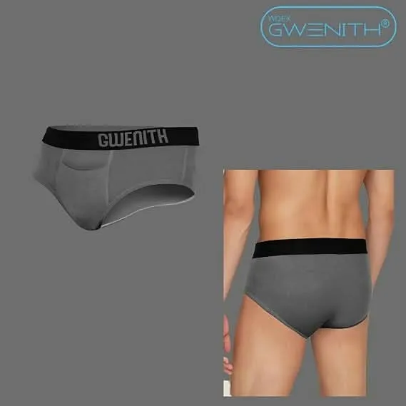 Gwenith Premium Contour Pouch Briefs with Horizontal Fly (Steel Grey, Large)