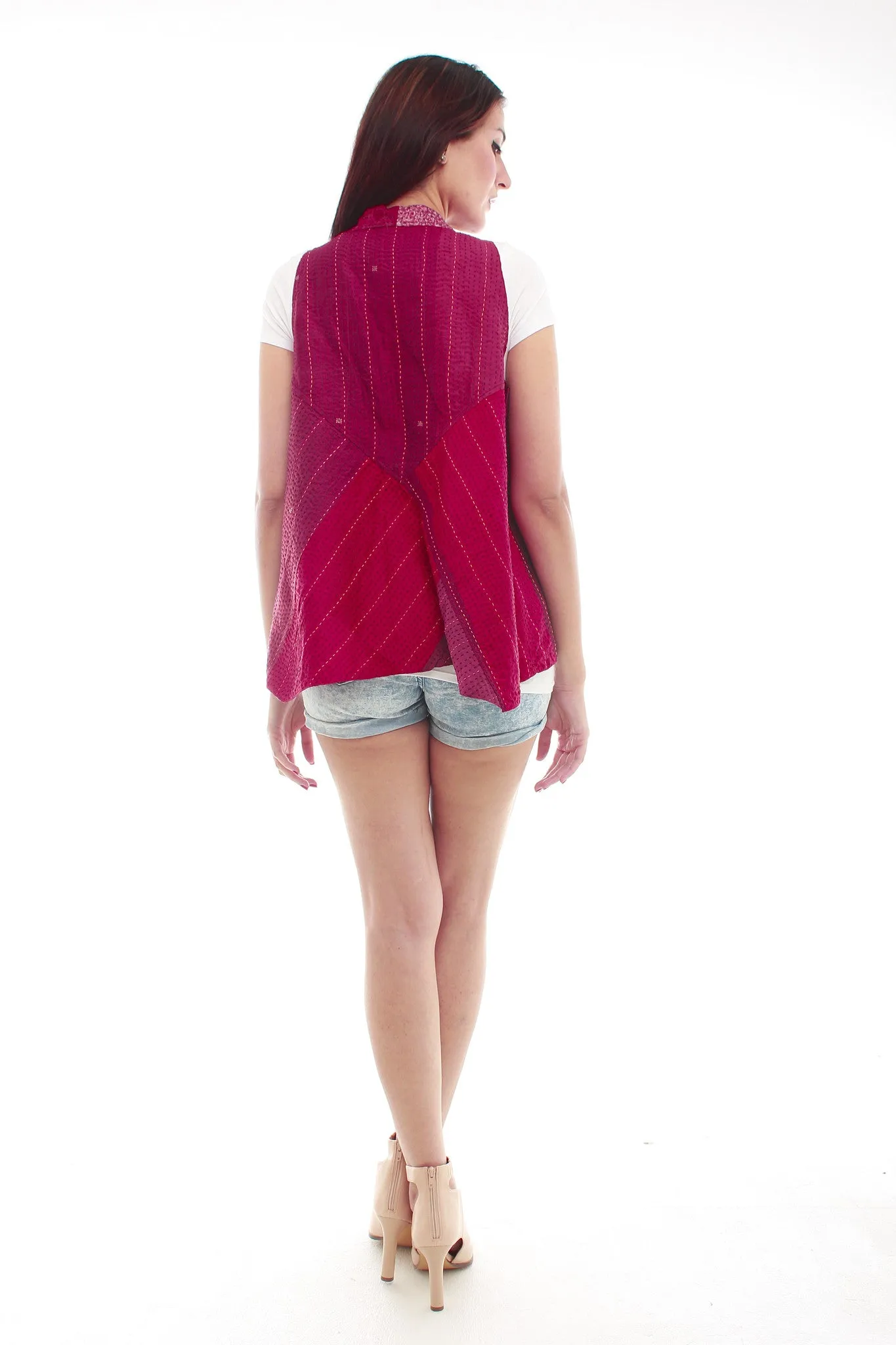 Hand Woven Silk Vest (Crimson Pink)