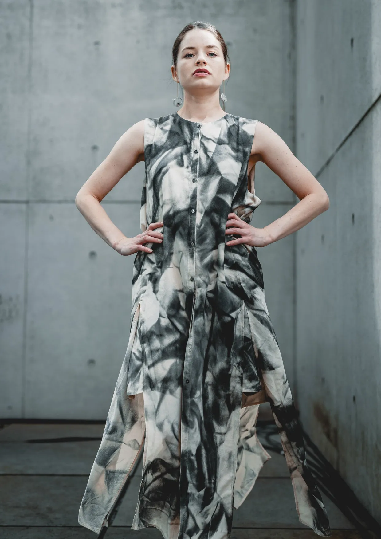 HANDPAINTED - DRESS LONG SLEEVELESS creme painted