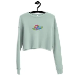 Hawaiian Tropical Leaves Embroidered Cropped Sweatshirt