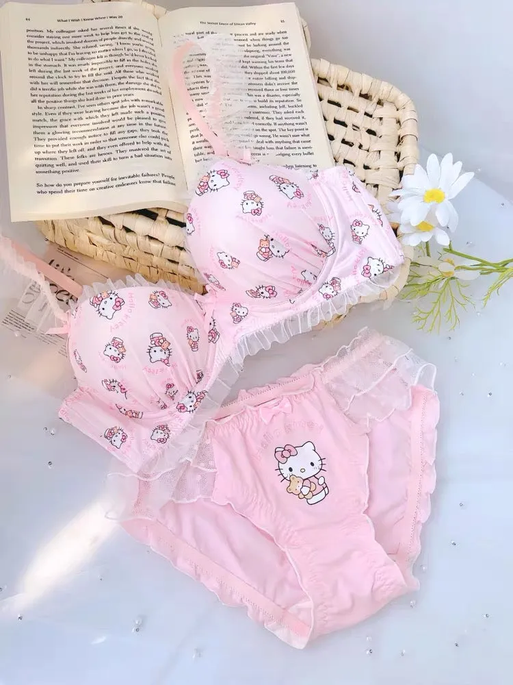 Hello Kitty Inspired Pink Lace Edge Bra and Underwear Set