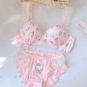 Hello Kitty Inspired Pink Lace Edge Bra and Underwear Set