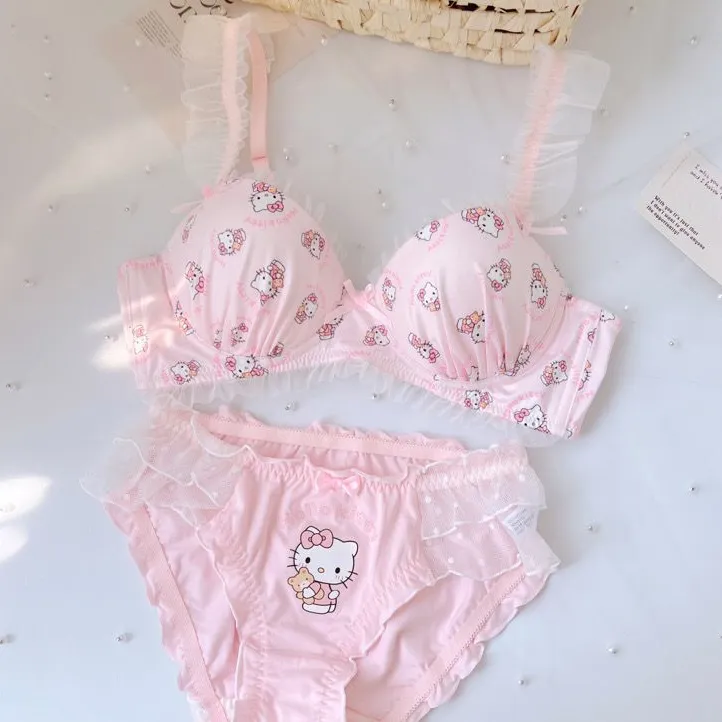 Hello Kitty Inspired Pink Lace Edge Bra and Underwear Set