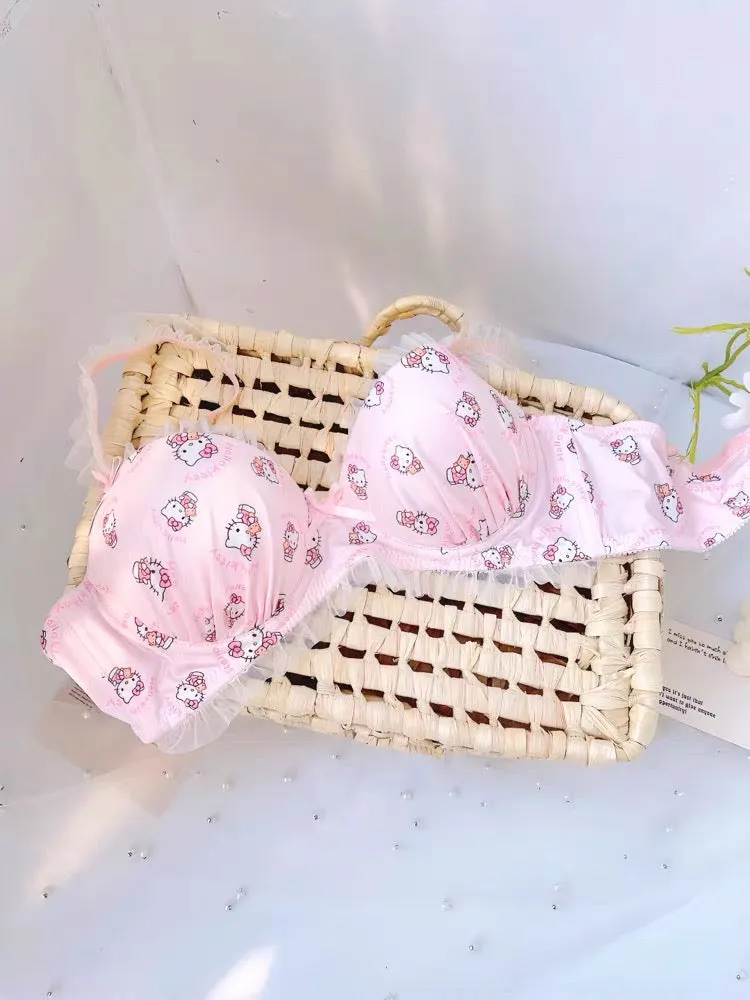 Hello Kitty Inspired Pink Lace Edge Bra and Underwear Set