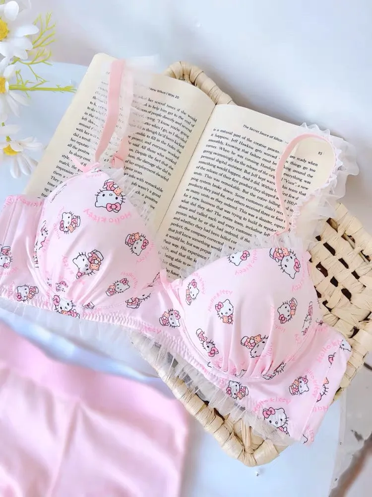 Hello Kitty Inspired Pink Lace Edge Bra and Underwear Set