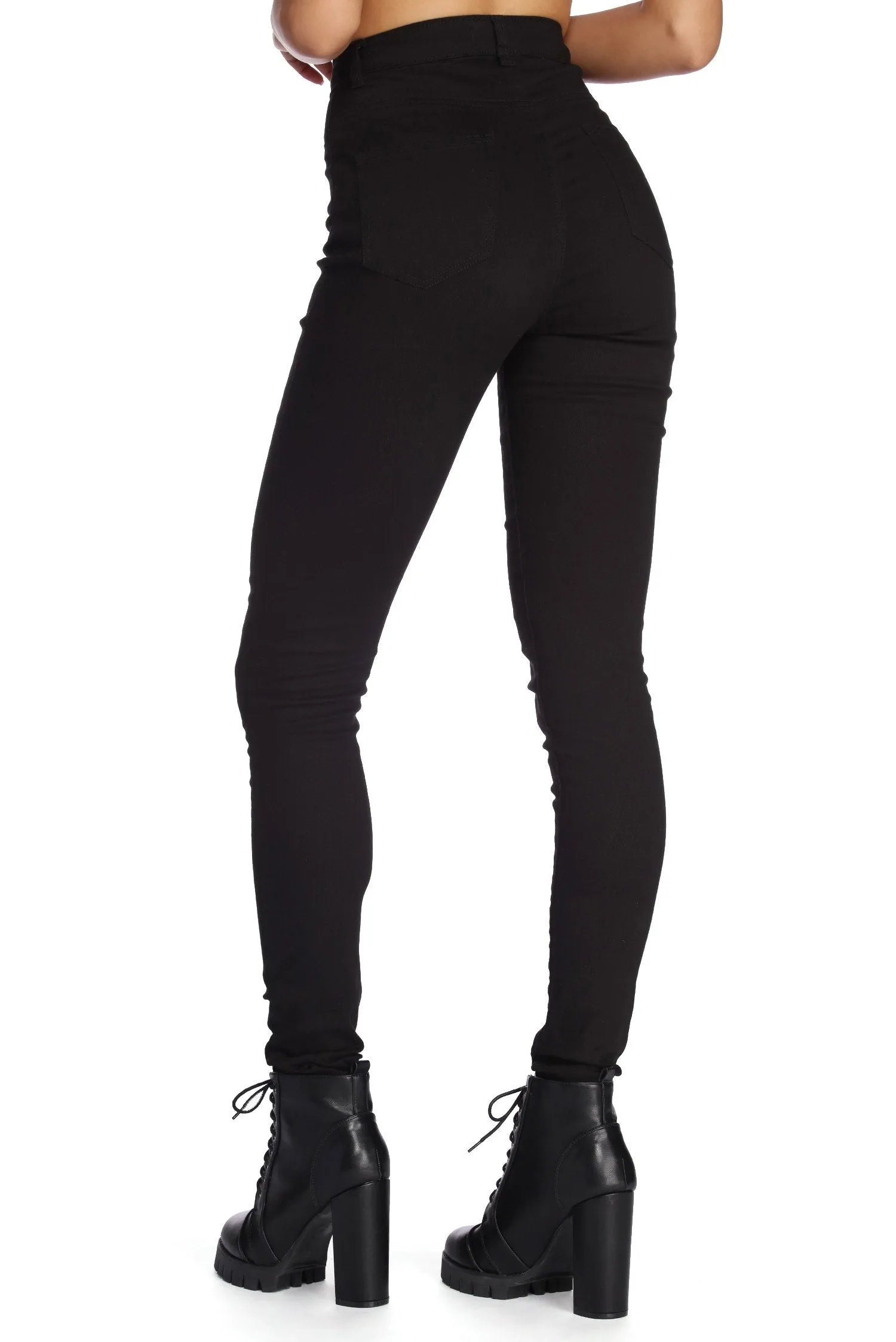 High Waist Twill Skinny Jeans