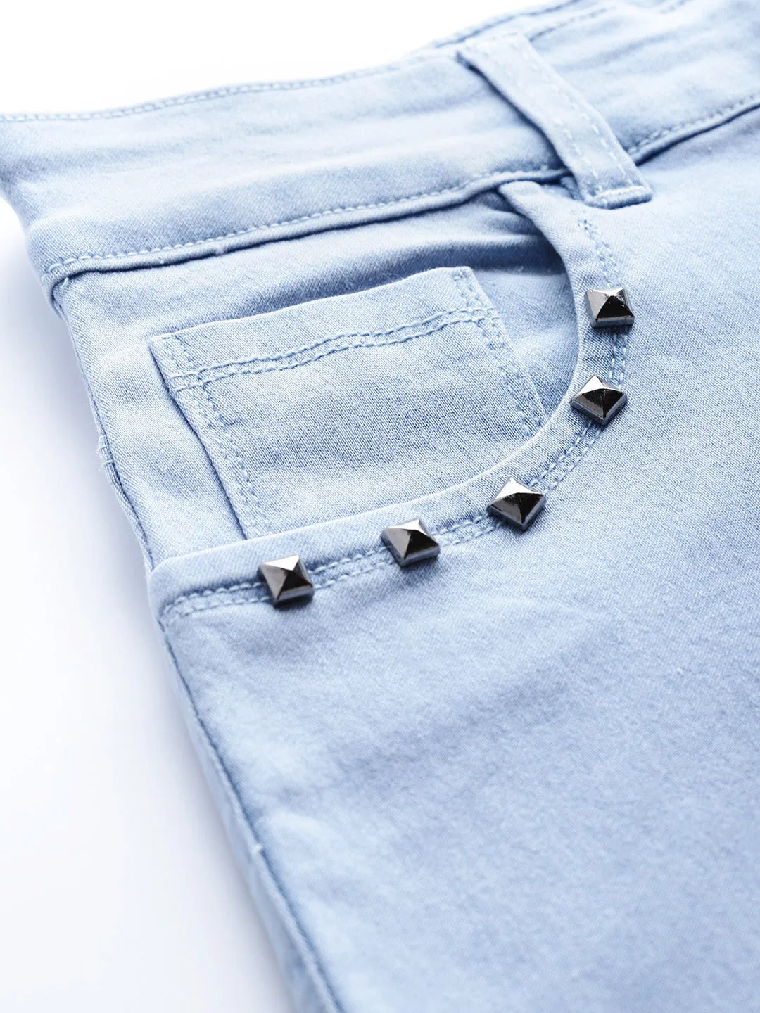 Ice Blue Pearl Studded Pocket Jeans
