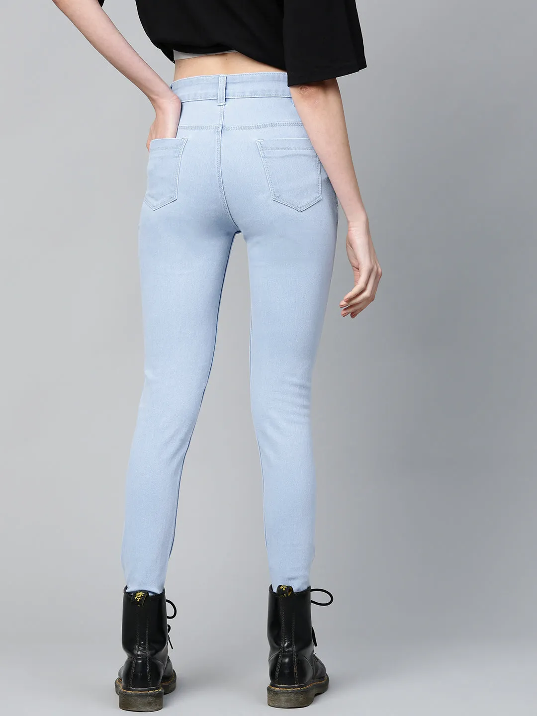 Ice Blue Pearl Studded Pocket Jeans