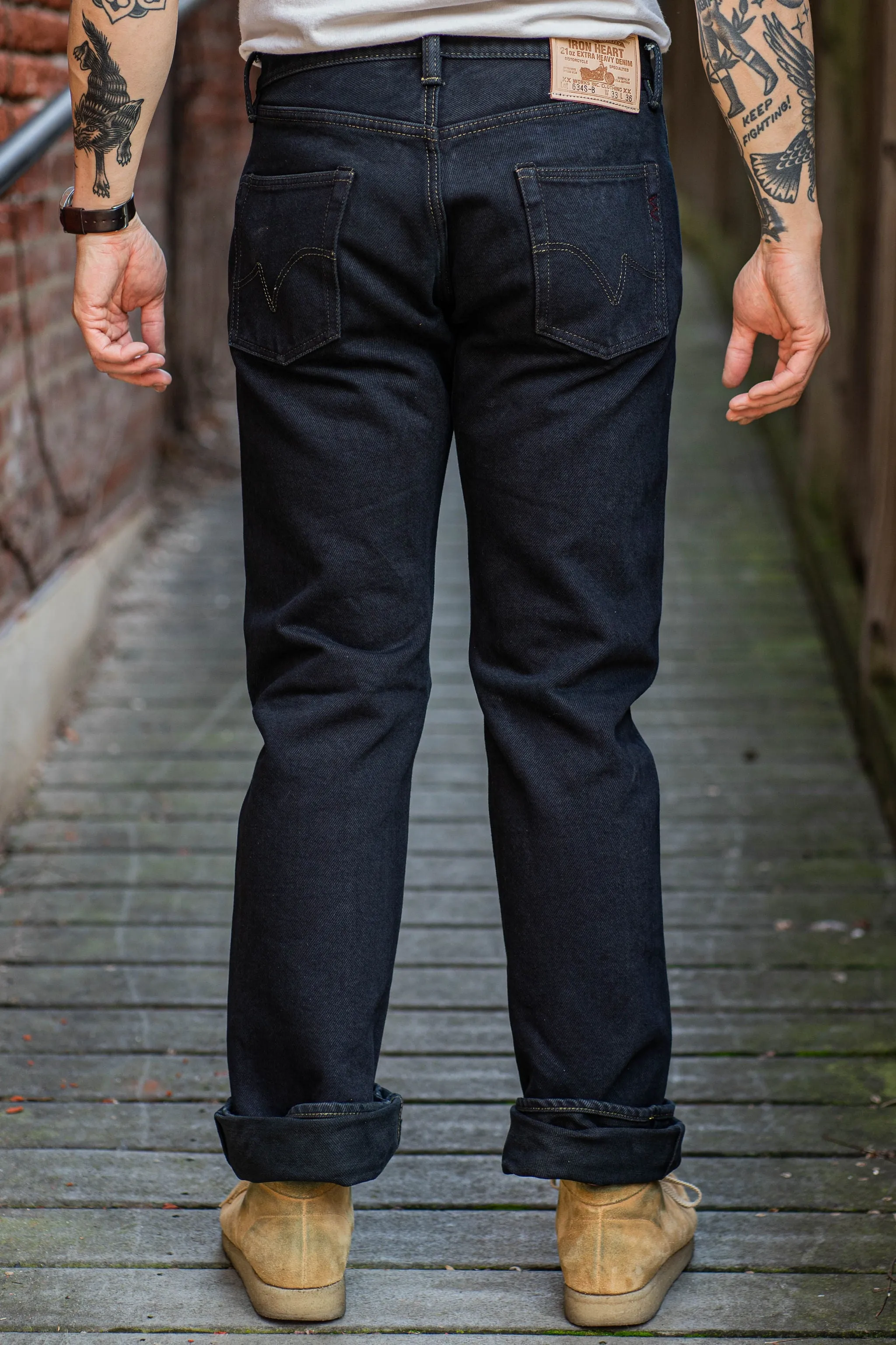 Iron Heart IH-634S-B 21oz Selvedge Denim Straight Cut Jeans - Indigo Overdyed Black