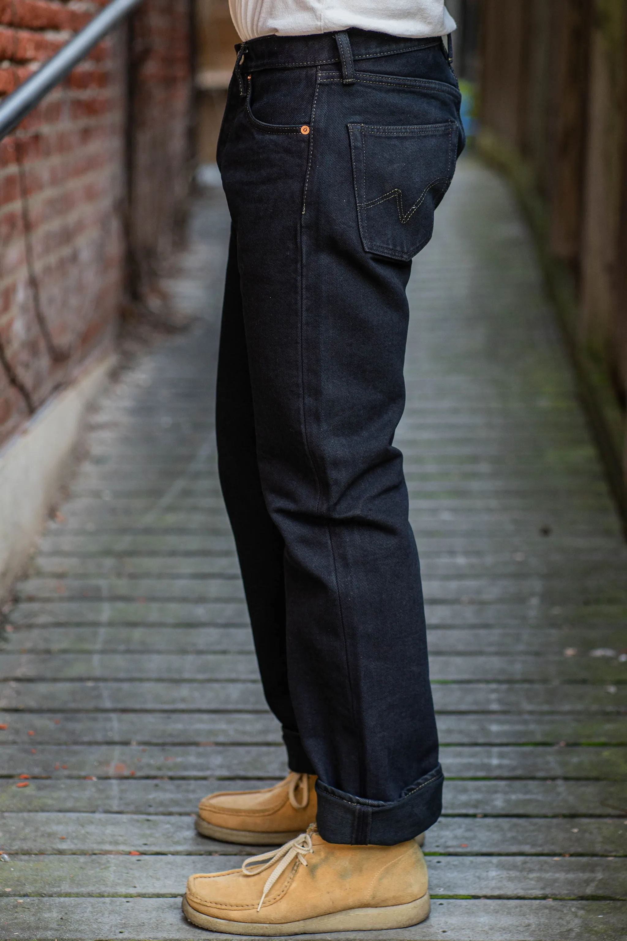 Iron Heart IH-634S-B 21oz Selvedge Denim Straight Cut Jeans - Indigo Overdyed Black