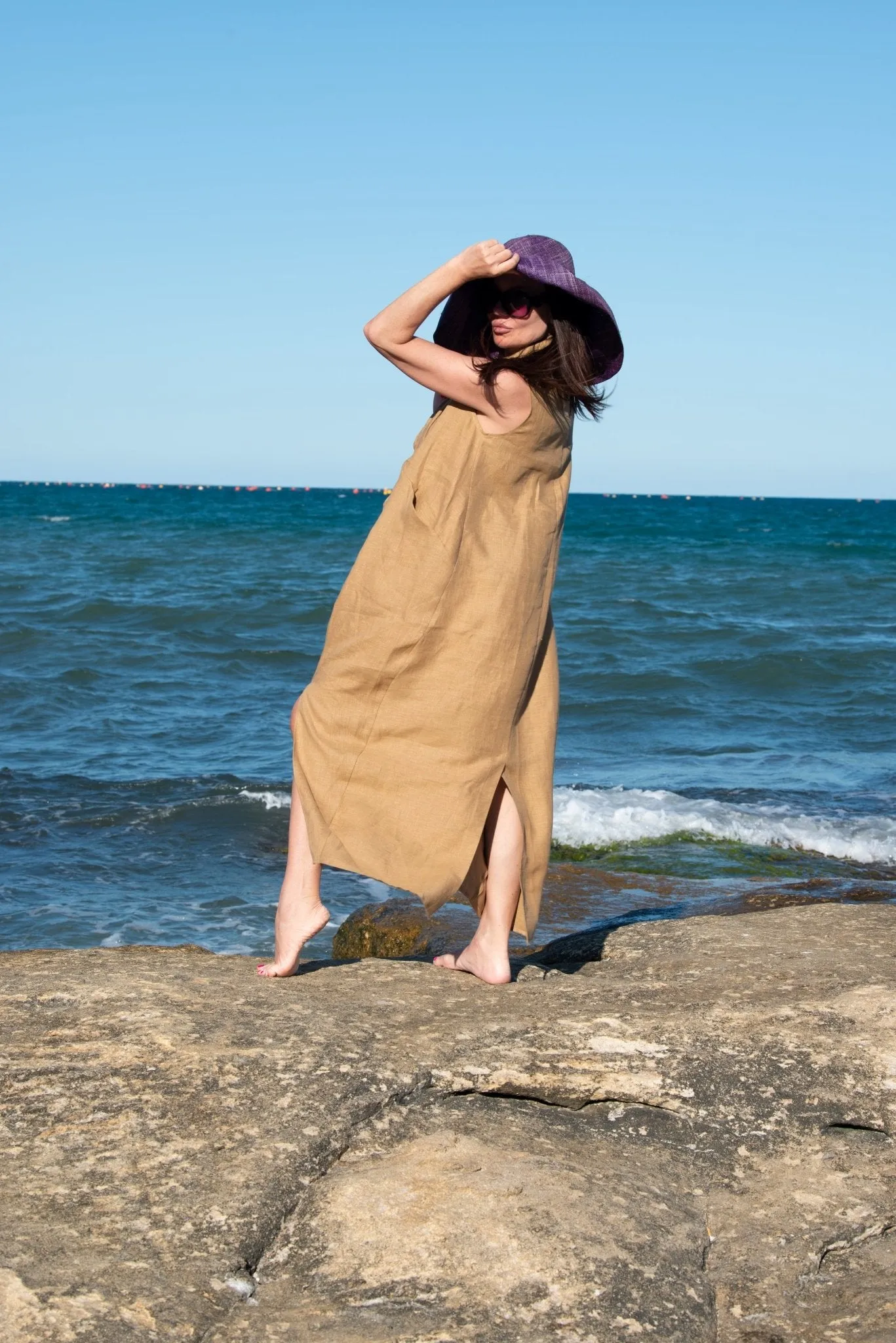 IVETA Linen V Neck Dress