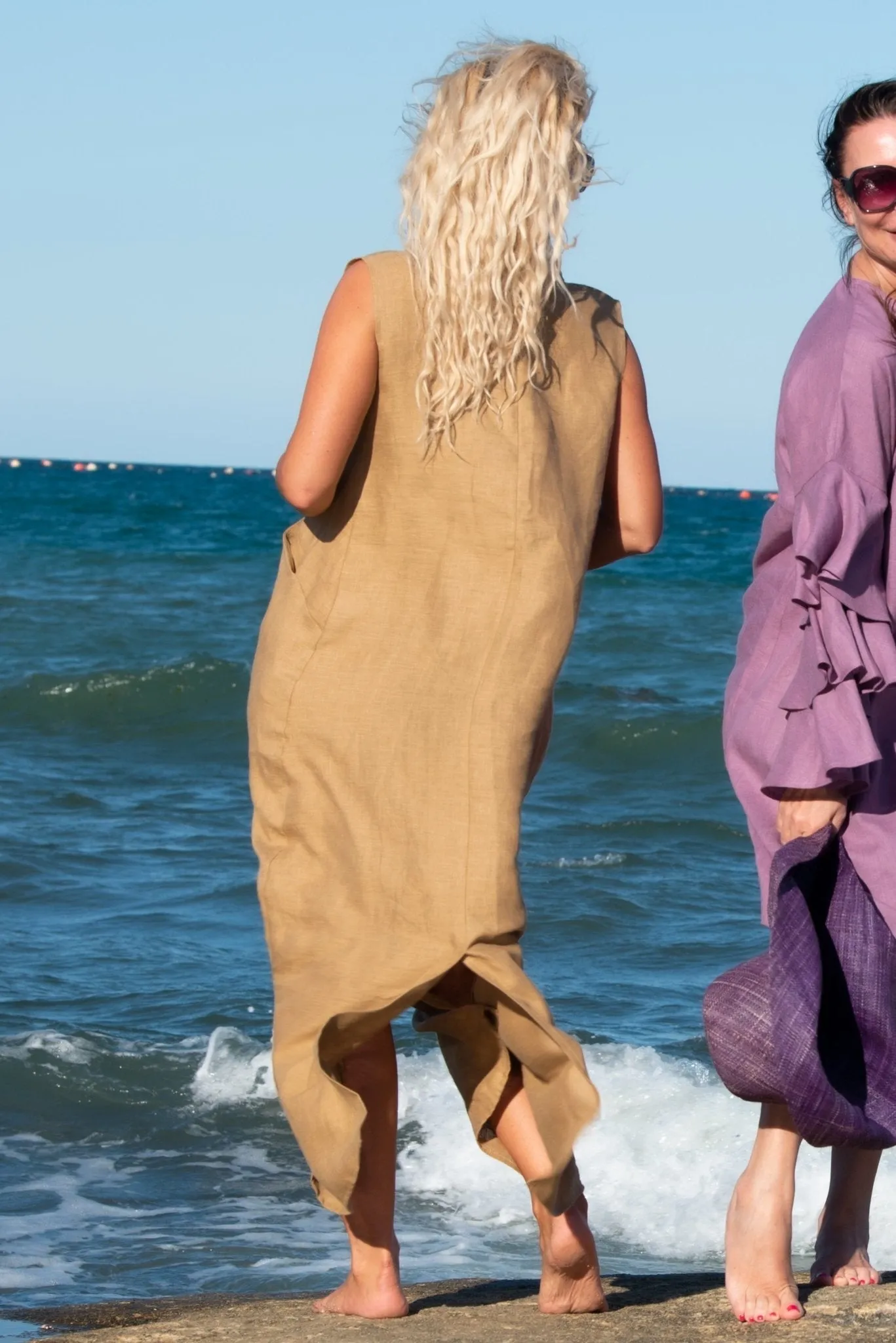 IVETA Linen V Neck Dress