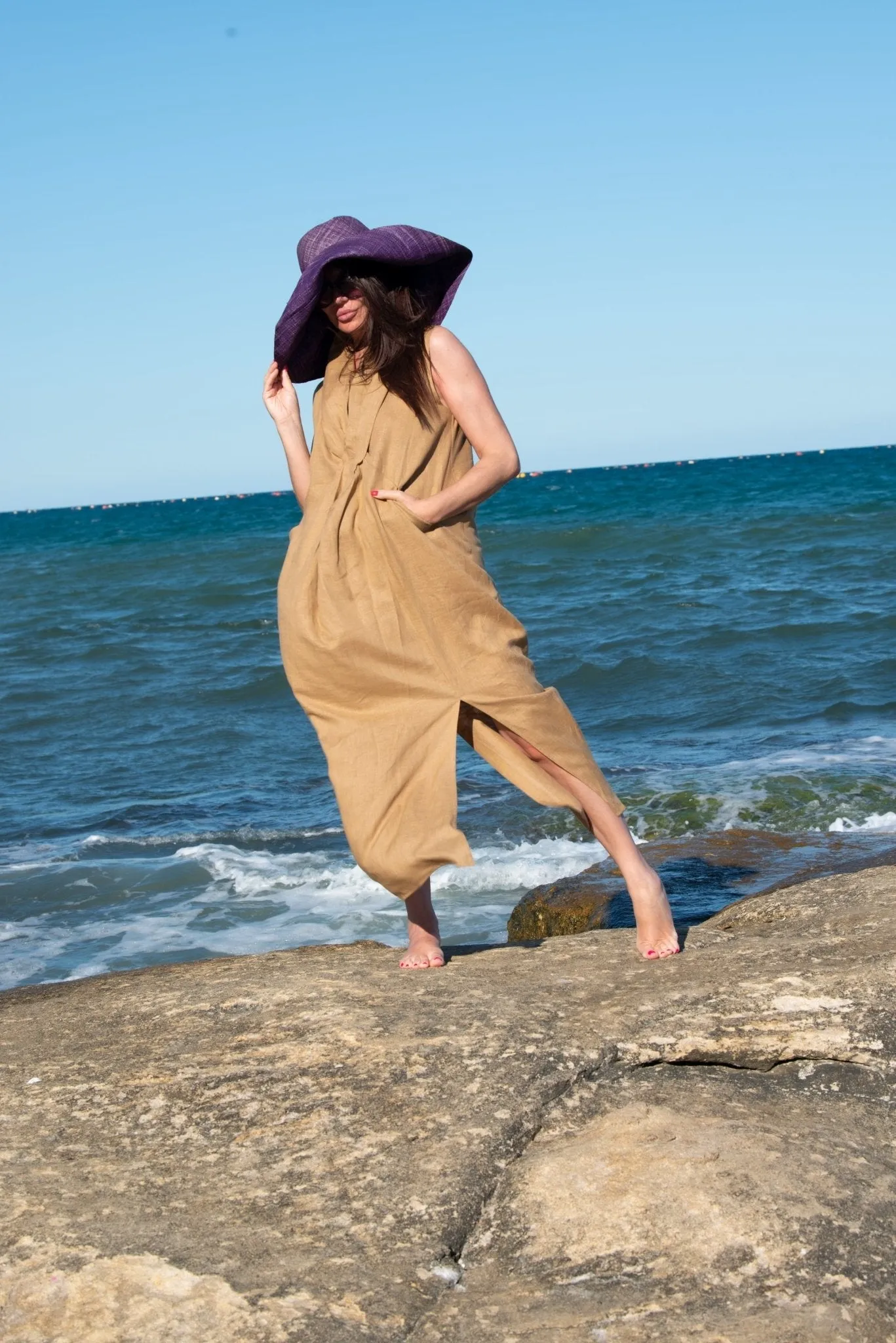 IVETA Linen V Neck Dress