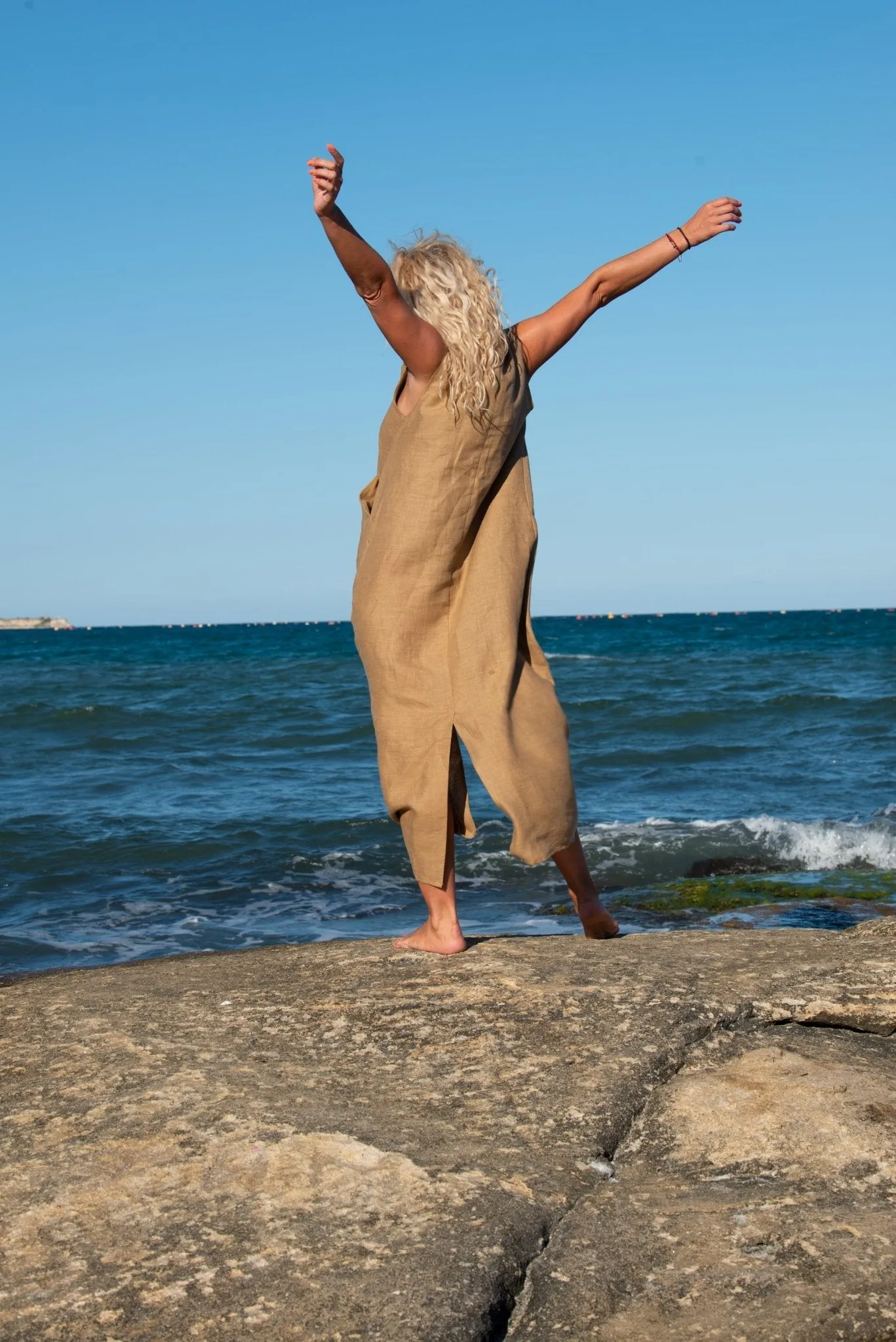 IVETA Linen V Neck Dress