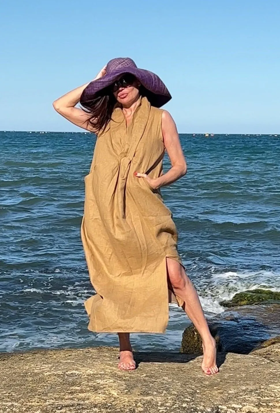 IVETA Linen V Neck Dress