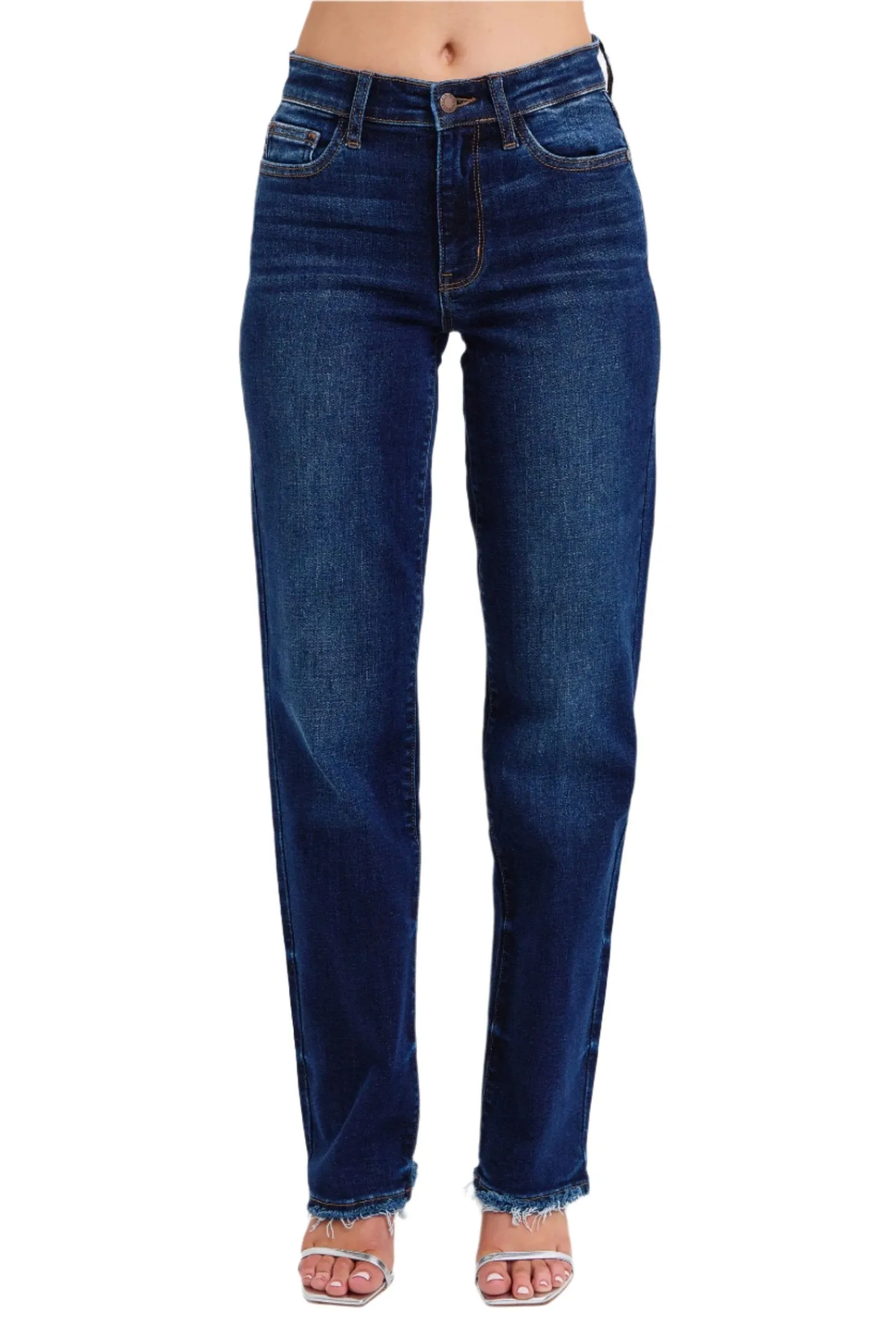 Judy Blue - Mid Rise Straight Leg w/ Fray Hem Jeans - 82622