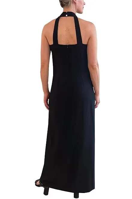 Julia Jordan Crisscross Halter Neck Sleeveless Front Slit Open Back Crepe Dress