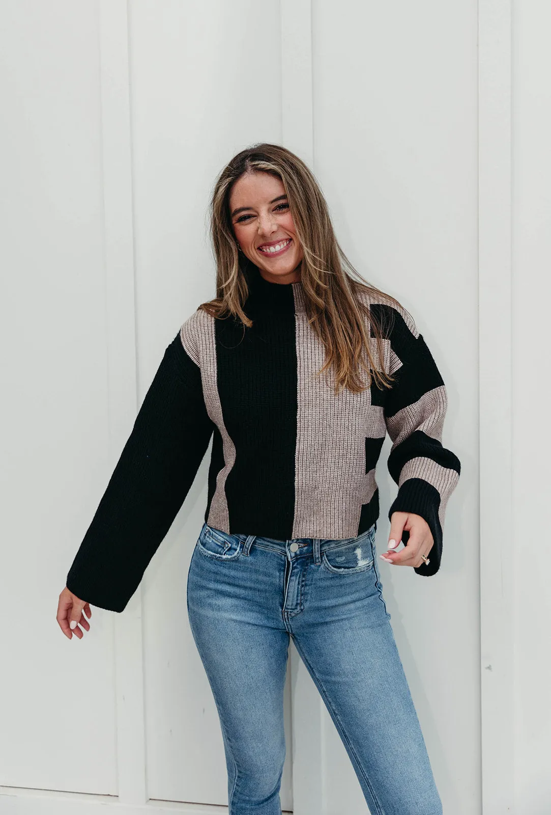 Kamryn Colorblock Sweater - Black/Oat