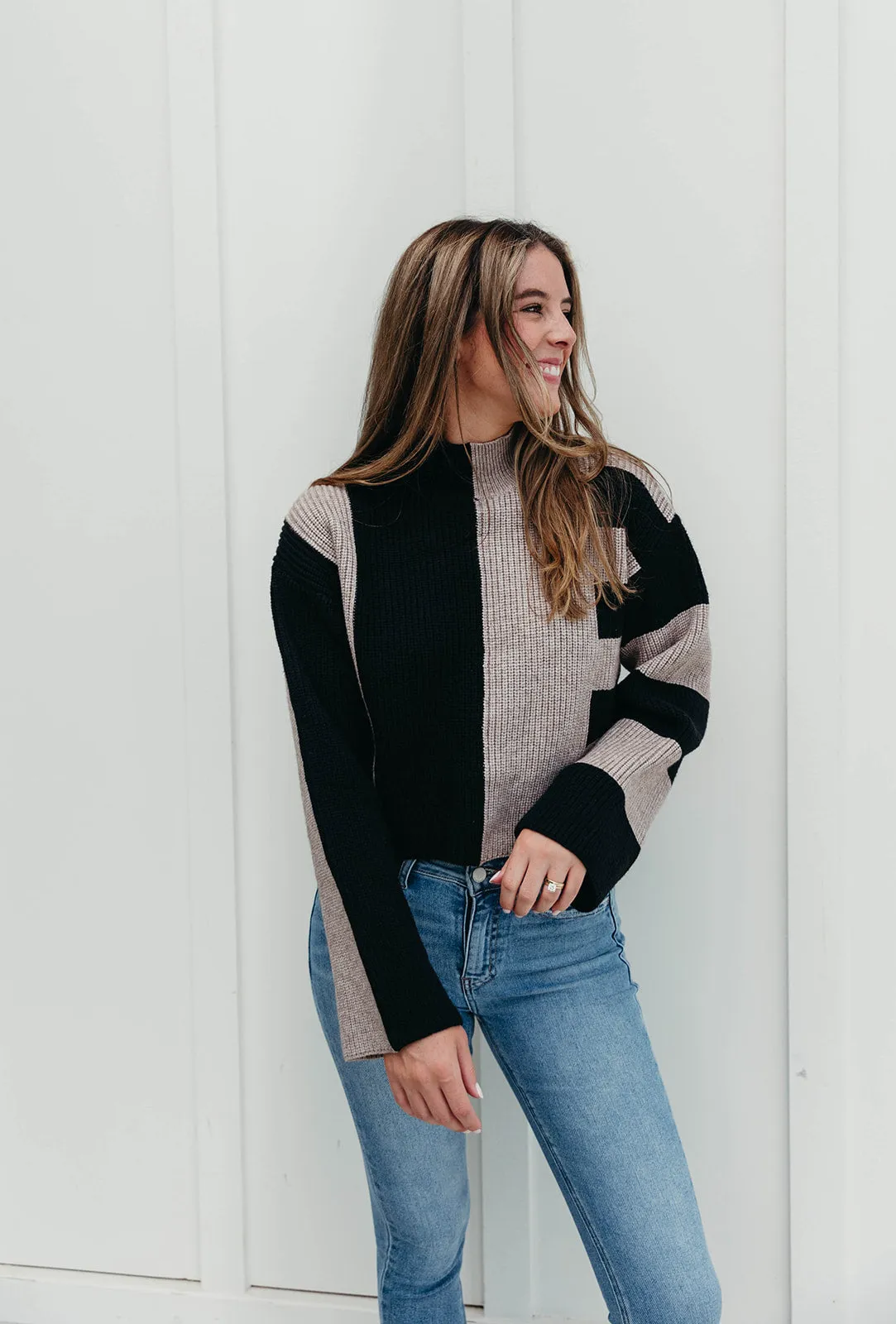 Kamryn Colorblock Sweater - Black/Oat