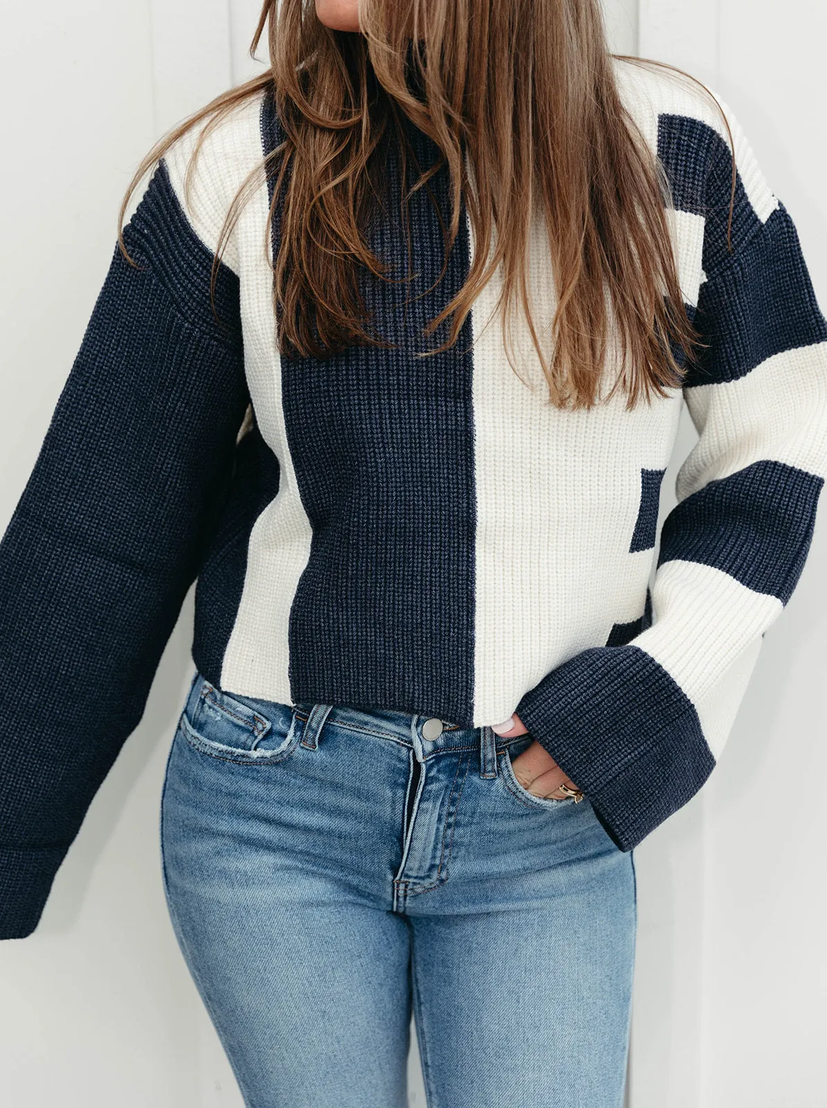 Kamryn Colorblock Sweater - Navy/Ivory