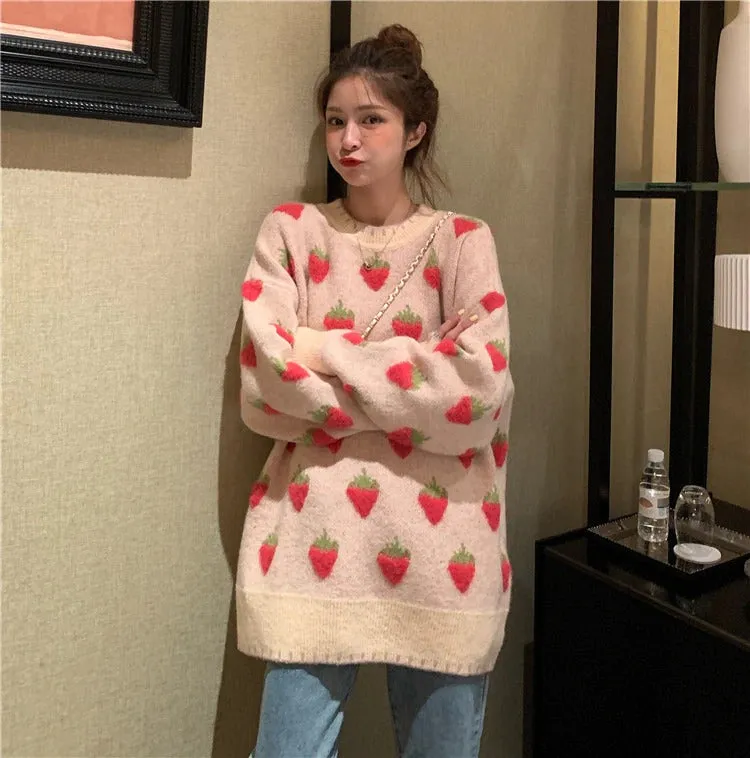 Kawaii Sweet Peach Strawberry Sweater