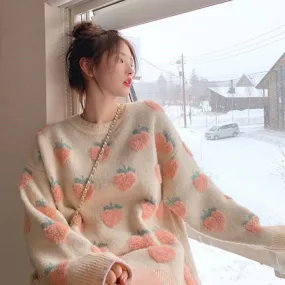 Kawaii Sweet Peach Strawberry Sweater