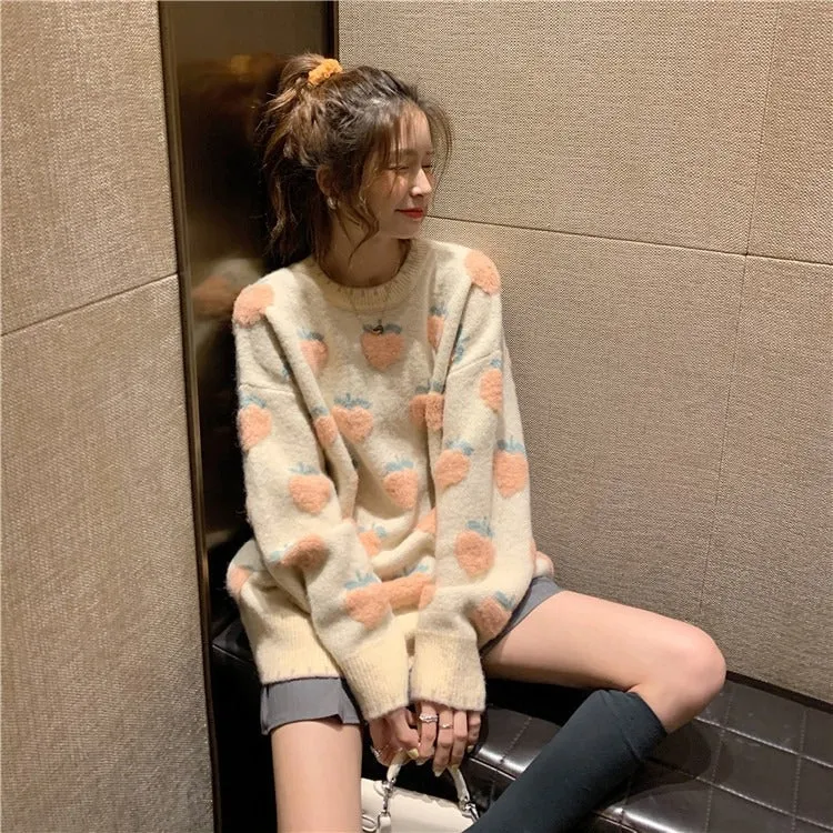 Kawaii Sweet Peach Strawberry Sweater