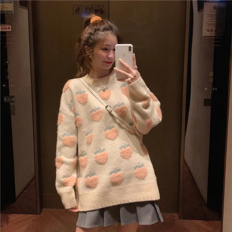 Kawaii Sweet Peach Strawberry Sweater