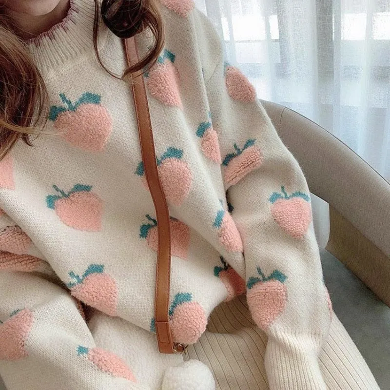Kawaii Sweet Peach Strawberry Sweater