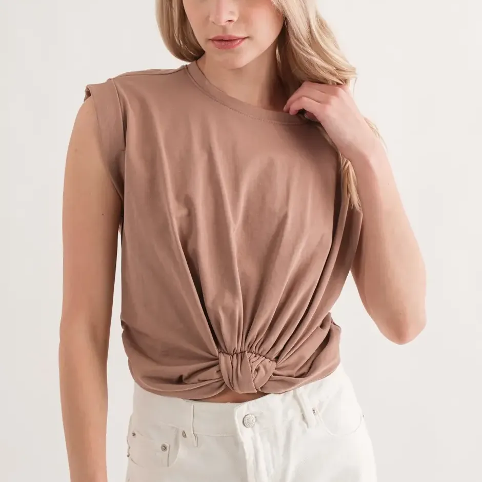 Knit Front Knotted Top (Nutmeg)