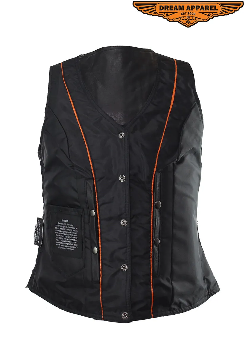 Ladies Naked Cowhide Leather Vest W/ Concealed Gun Pockets